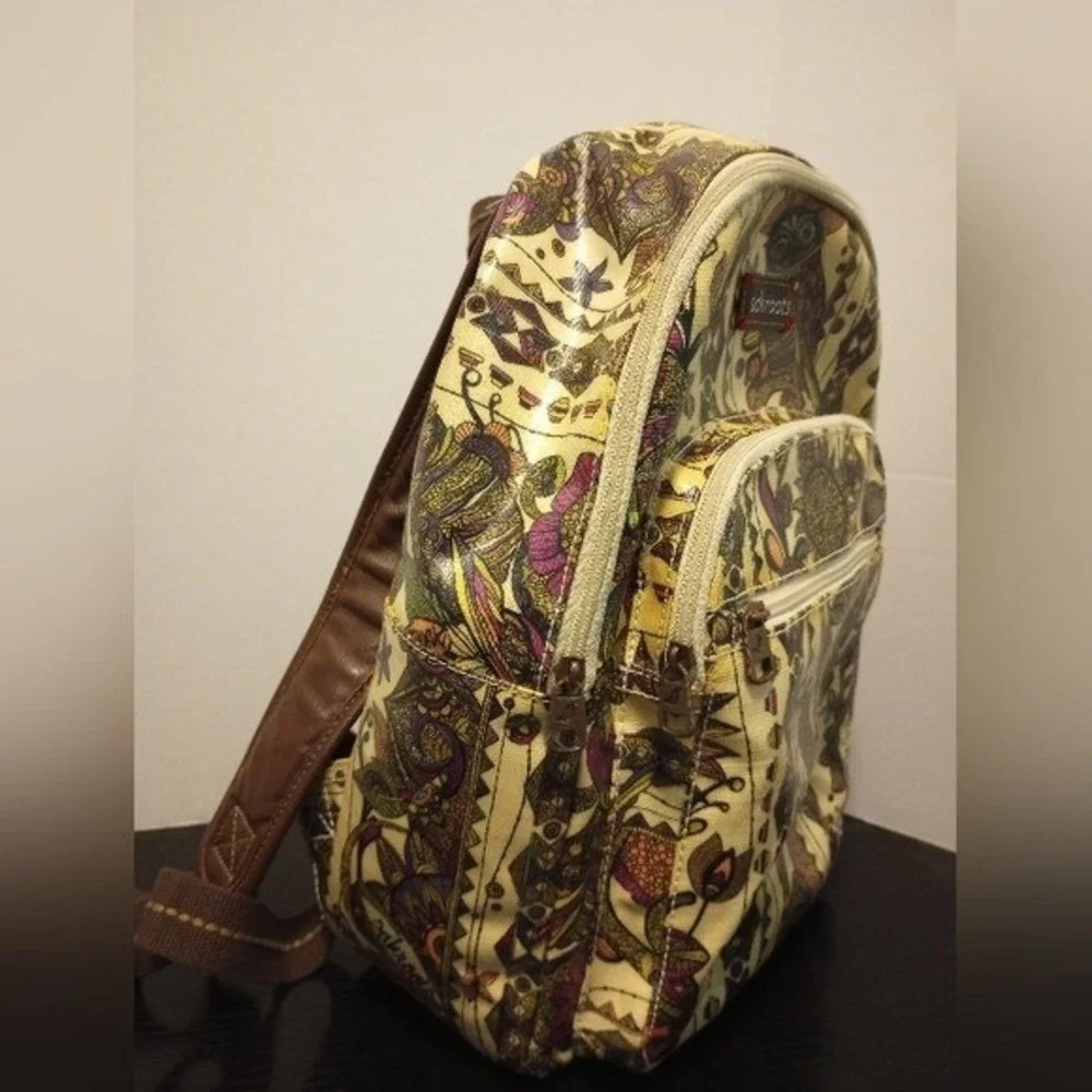 Sakroots Backpack‎ Small Tan Multi Owl Floral Festival Everyday Cute Bag